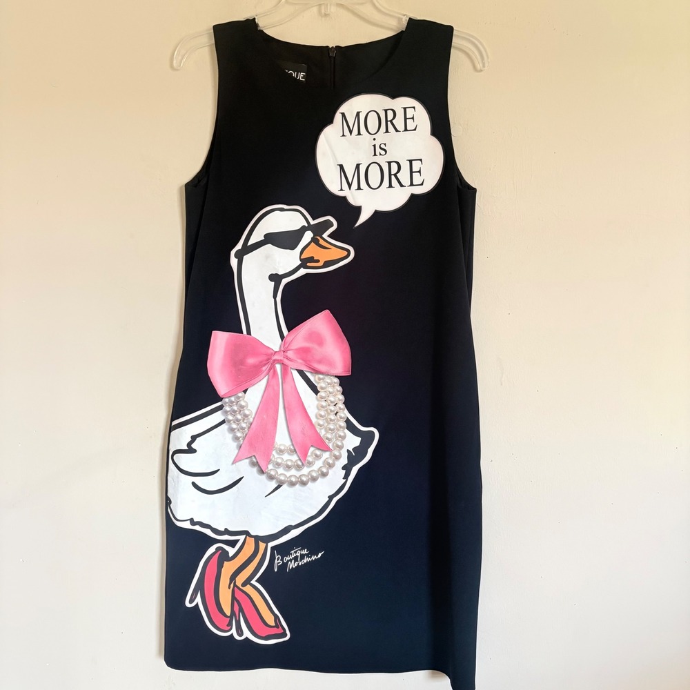 Moschino Boutique 'More is More' Goose Graphic Sleeveless Shift Dress Black